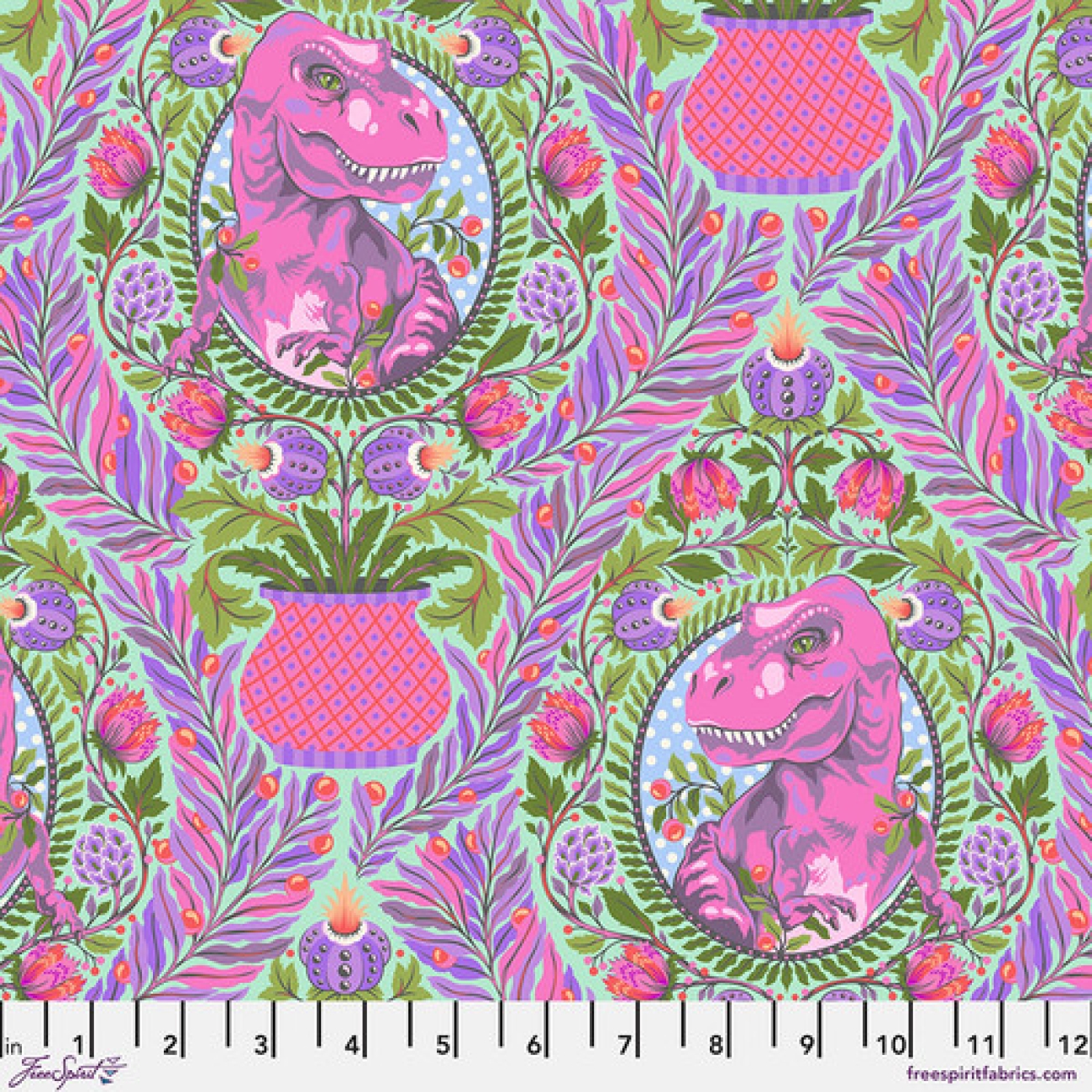 Tula Pink - Roar! - Tree Rex - Mist